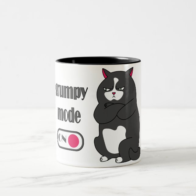 Grumpy mode on funny fat cat  Two-Tone coffee mug (Center)