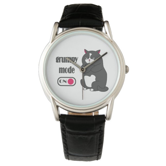 Grumpy mode on funny fat cat watch (Front)