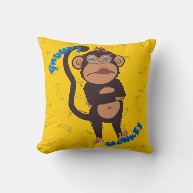 Grumpy Monkey Throw Pillow (Front)