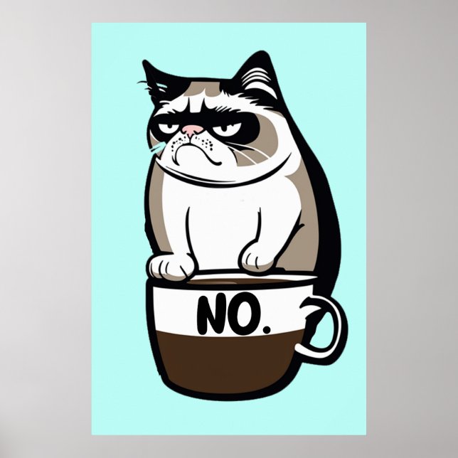 Grumpy Morning Cat Poster - Funny Feline Wall Art (Front)