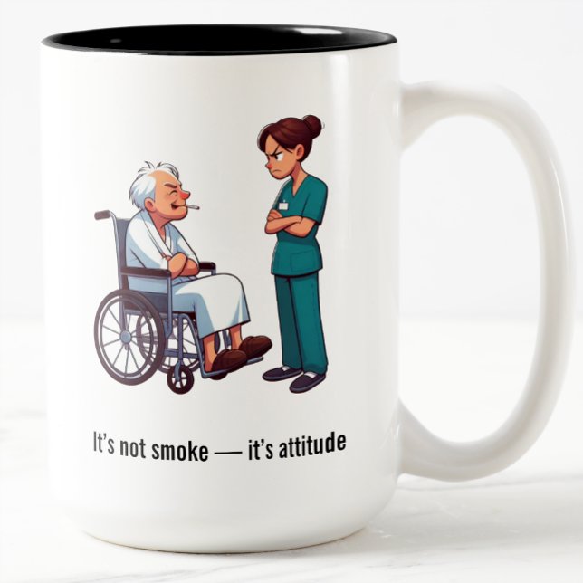 Grumpy Nurse Versus Smoking Senior Two-Tone Coffee Mug (Creator Uploaded)