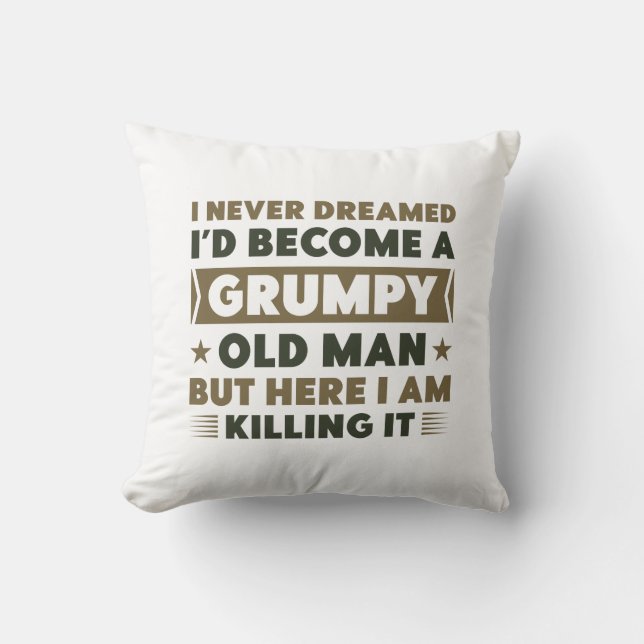 Grumpy Old Man Throw Pillow (Front)