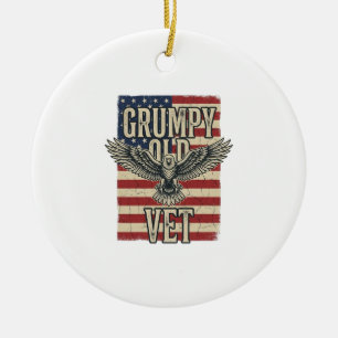 Grumpy Old Vet Patriotic Eagle Flag Shirt Design Ceramic Ornament