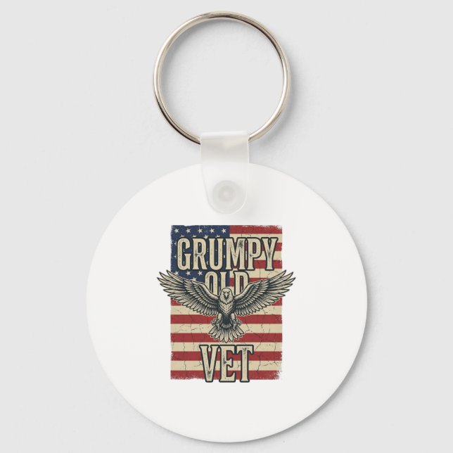 Grumpy Old Vet Patriotic Eagle Flag Shirt Design Keychain (Front)