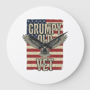 Grumpy Old Vet Patriotic Eagle Flag Shirt Design Large Clock
