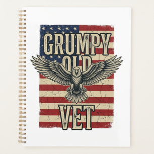 Grumpy Old Vet Patriotic Eagle Flag Shirt Design Planner