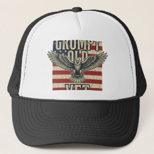 Grumpy Old Vet Patriotic Eagle Flag Shirt Design Trucker Hat