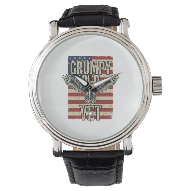 Grumpy Old Vet Patriotic Eagle Flag Shirt Design Watch (Front)