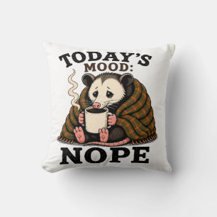 Grumpy Opossum Coffee Funny Morning Design Throw Pillow