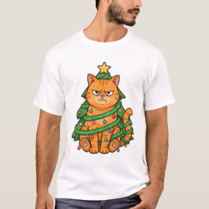 Grumpy Orange Cat Christmas Tree Costume T-Shirt