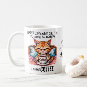 Grumpy Orange Cat Drinking Coffee Funny Quote  Mug