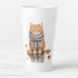 Grumpy Orange Cat in Rain Latte Mug