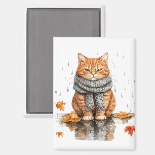 Grumpy Orange Cat in Rain Magnet