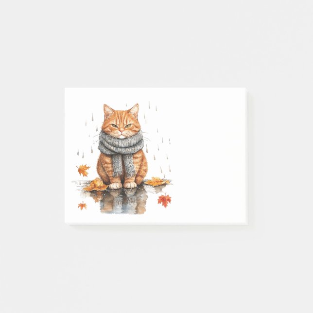 Grumpy Orange Cat in Rain Post-it Notes (Front)