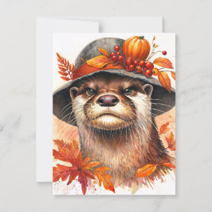 Grumpy Otter Autumn Watercolor Art Postcard
