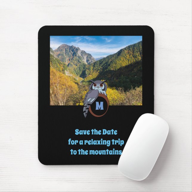 Grumpy Owl Nesting on Monogram Egg Photo Mouse Pad (With Mouse)