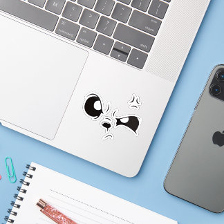 Grumpy Panda Face Minimalist Vinyl Laptop Sticker.