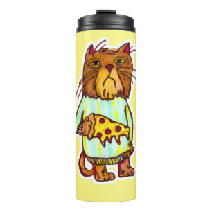 Grumpy Pizza Pet Funny Cat Art Marker Design Thermal Tumbler