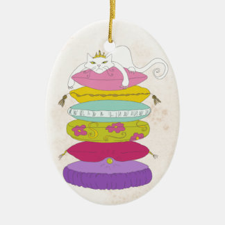 Grumpy princess cat and the pea cartoons ceramic ornament