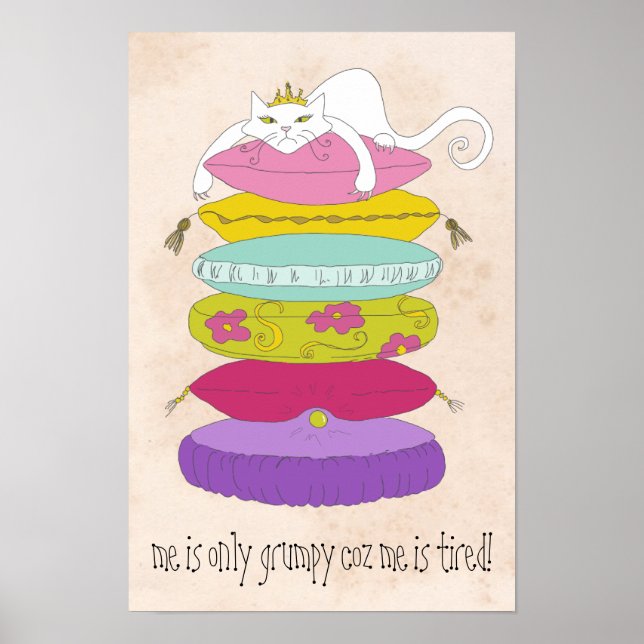 Grumpy princess cat and the pea colourful posters (Front)