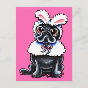 Grumpy Pug Bunny Postcard