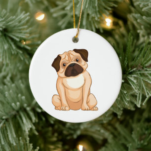 Grumpy Pug Cartoon Ceramic Ornament