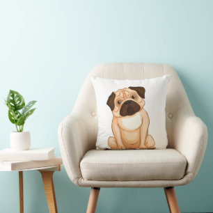 Grumpy Pug Cartoon Throw Pillow
