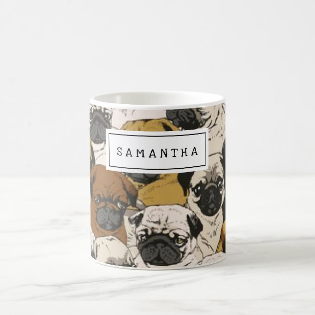 Grumpy Pug Dogs Personalized Coffee Mug (Center)