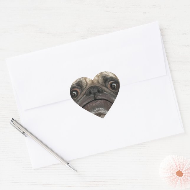 Grumpy Puggy Gifts Heart Sticker (Envelope)