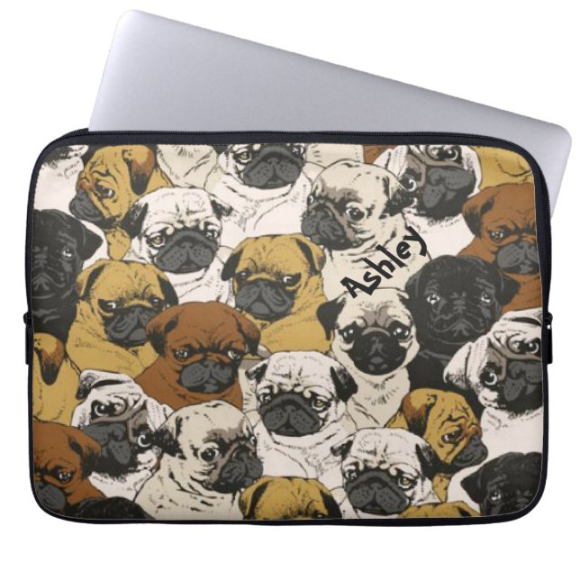 Grumpy Pugs / Funny Cute Pug Dogs Personalized Laptop Sleeve (Front)