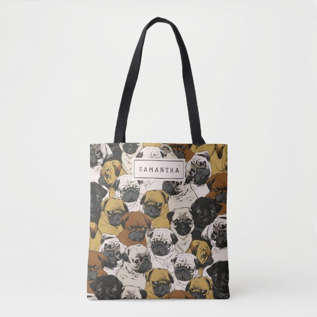 Grumpy Pugs / Funny Cute Pug Dogs Personalized Tote Bag (Front)