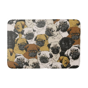 Grumpy Pugs / Funny Cute Pug Dogs Puppies Pattern Bath Mat