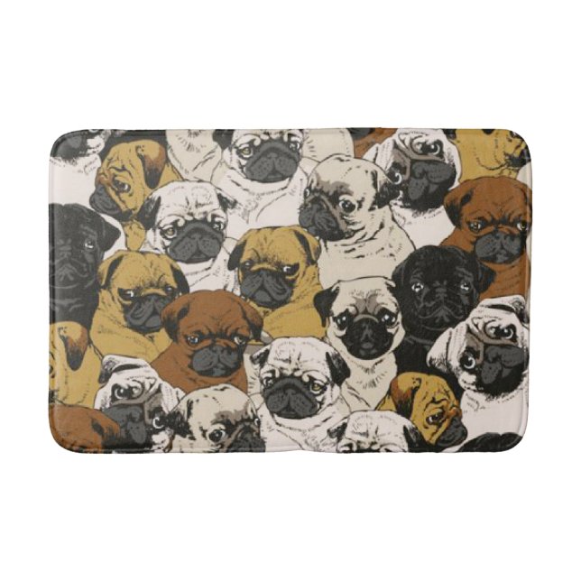 Grumpy Pugs / Funny Cute Pug Dogs Puppies Pattern Bath Mat (Front)