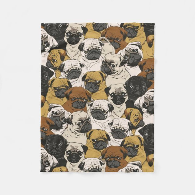 Grumpy Pugs / Funny Cute Pug Dogs Puppies Pattern Fleece Blanket (Front)
