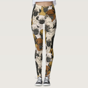Grumpy Pugs / Funny Cute Pug Dogs Puppies Pattern Leggings