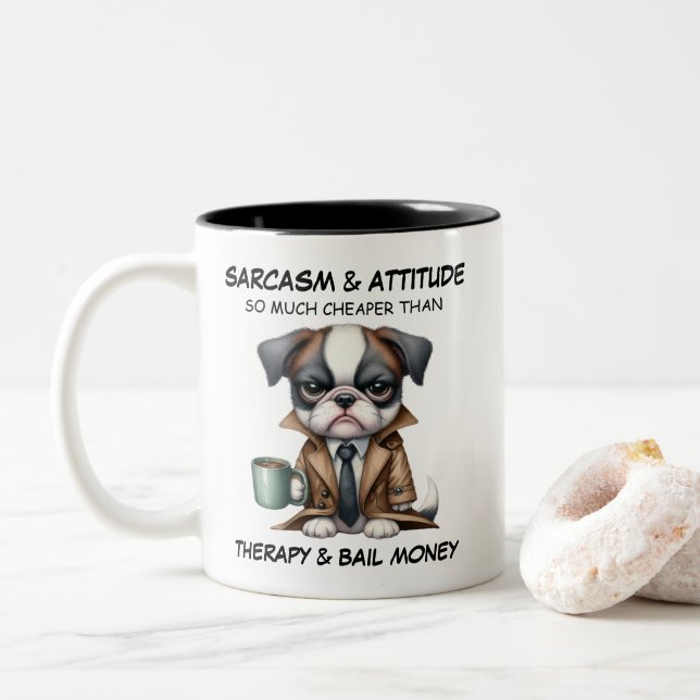 Grumpy Pup Sarcasme et Attitude Ceramic Mug (Avec donut)