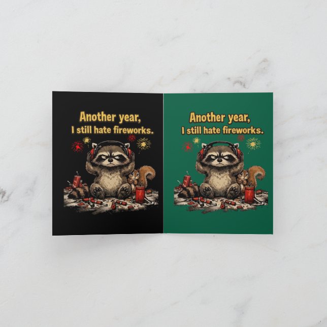  Grumpy Raccoon Hate Fireworks Funny 4th of july Card (Inside)