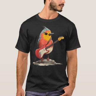 Grumpy Robin Bird With Electric Guitar For Feather T-Shirt
