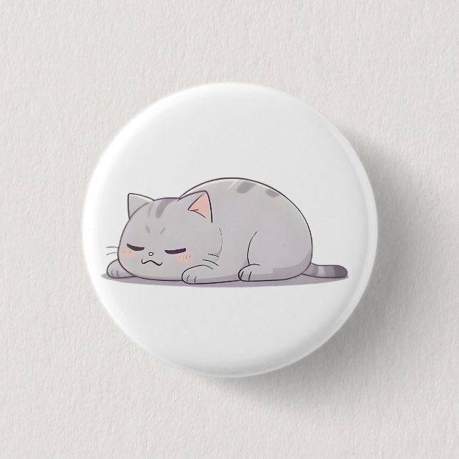 Grumpy Sleepy Cat Kawaii Design 1 Inch Round Button (Front)