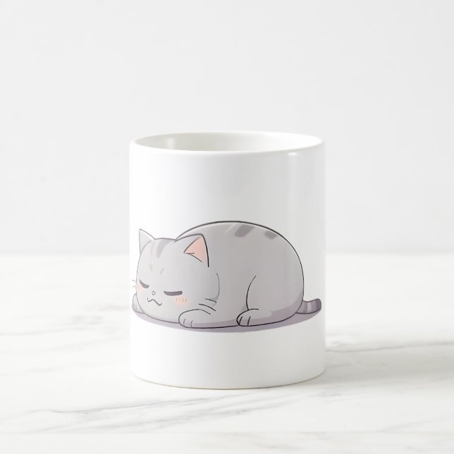 Grumpy Sleepy Cat Kawaii Design Coffee Mug (Center)