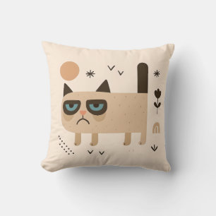 Grumpy & Smiley Cat – Playful Scandinavian Nursery Throw Pillow