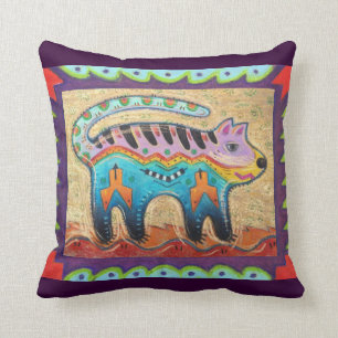 Grumpy Southwestern Folk Art Cat Throw Pillow