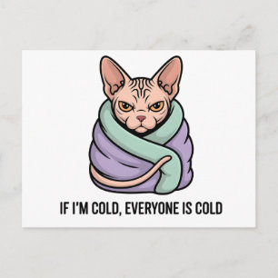 Grumpy Sphynx Cat Cold Humor Cartoon Art Holiday Postcard