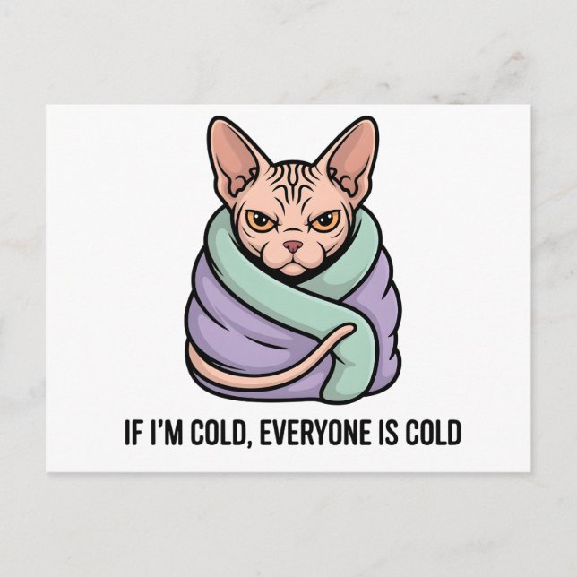 Grumpy Sphynx Cat Cold Humor Cartoon Art Holiday Postcard (Front)