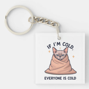 Grumpy Sphynx Cat Cold Humor Cartoon Art Keychain