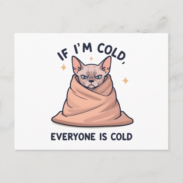 Grumpy Sphynx Cat Cold Humor Cartoon Art Postcard (Front)