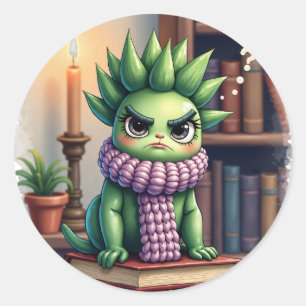 Grumpy Succulent Plant Parent BookTok Dark Academi Classic Round Sticker