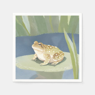 Grumpy Toad   Lilypad Pond Watercolor Napkin