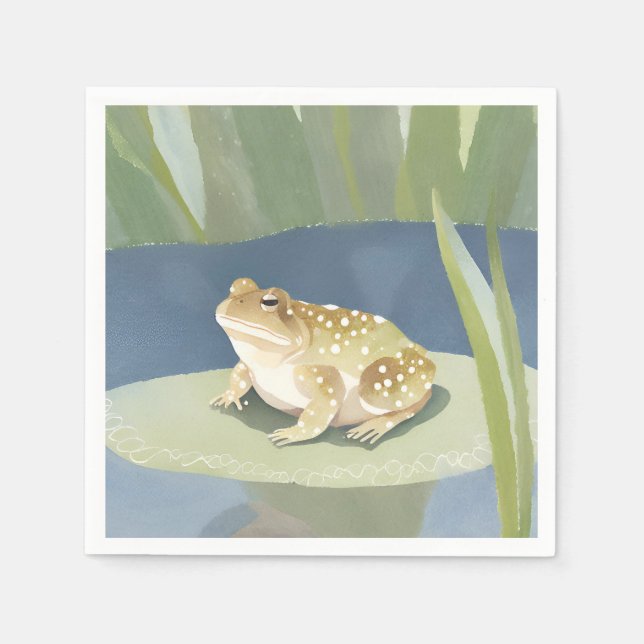 Grumpy Toad | Lilypad Pond Watercolor Napkin (Front)