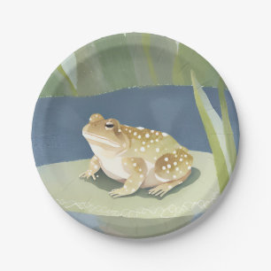 Grumpy Toad   Lilypad Pond Watercolor Paper Plate